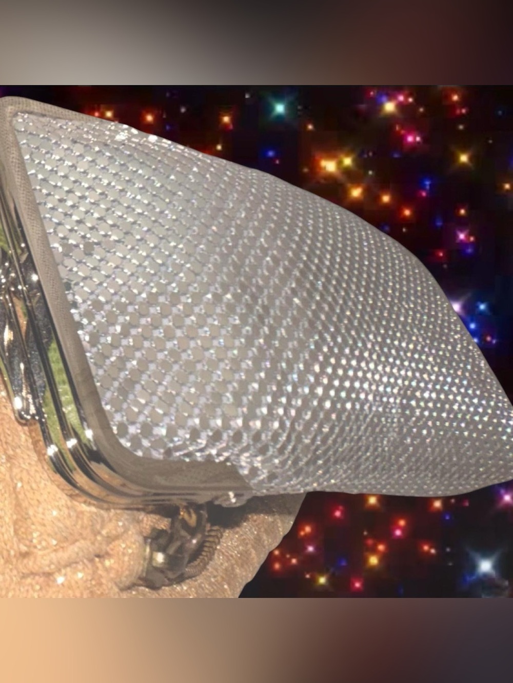 Joan Boyce Silver Rhinestone Mesh Evening Clutch